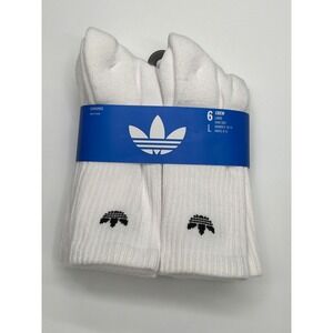 Adidas Men's Crew Socks White 6 Pack Cushioned Moisture Wicking Size L JK9422